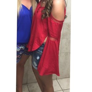 Red bell sleeve top
